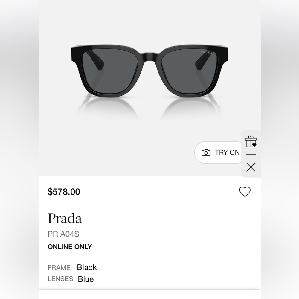 New Prada Black Sunglasses metal temple black new w case   PR A04S 16K07T 52-20